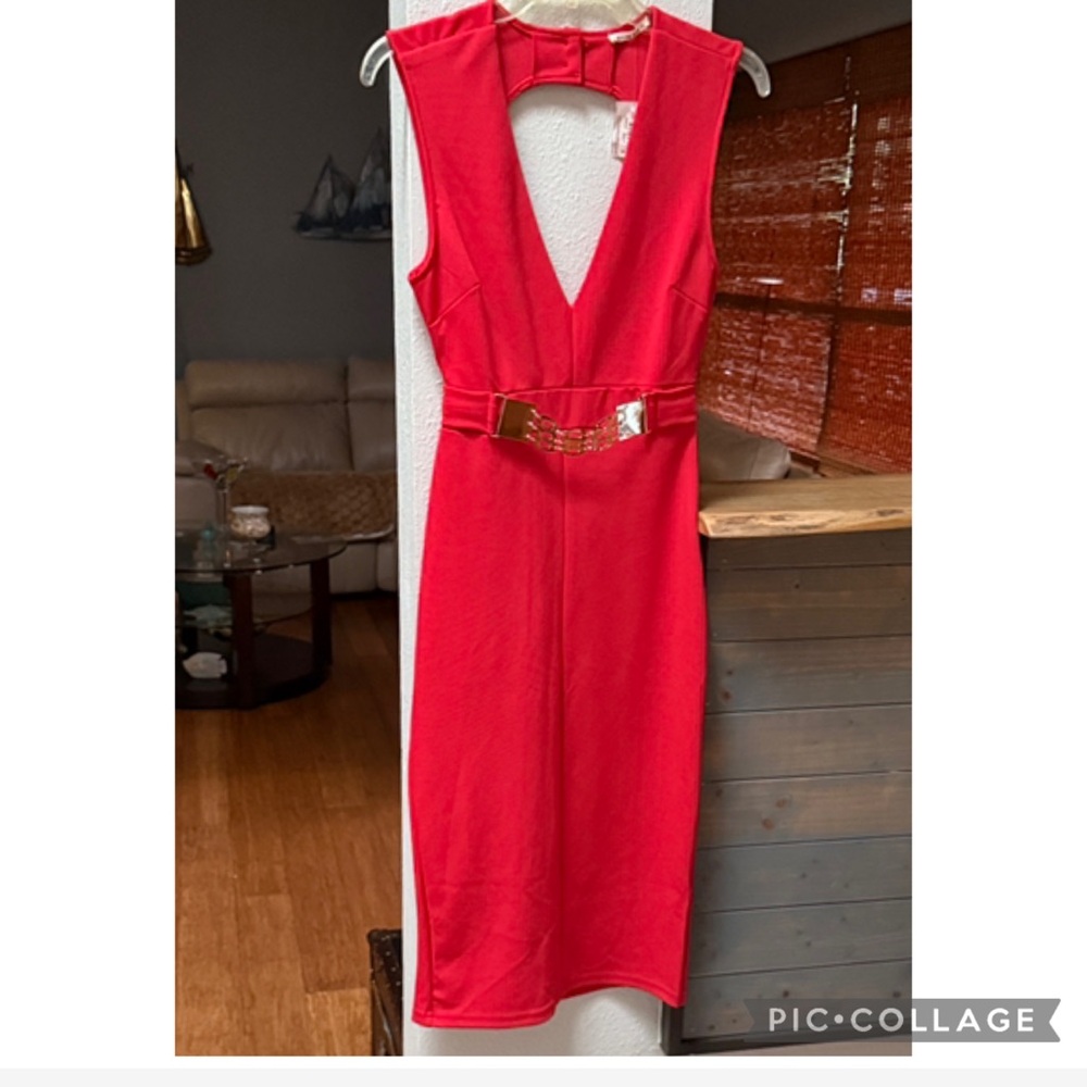 NWT Main Strip Vibrant Red Backless Dress